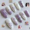 Handmade Press on Nails Medium Almond Fake Nails with Flower