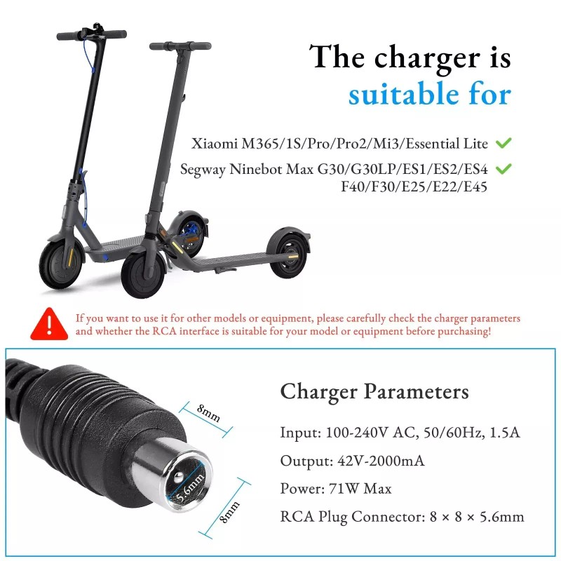 XVE For Segway Ninebot Kickscooter Bird 42V 71W AC Adapter