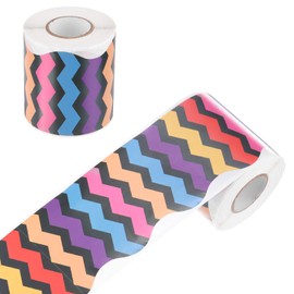 sourcing map 66ft Bulletin Board Borders, Colorful Stripe Scalloped Rolled Border Trim Decor for Classroom Desk Window Wall Decoration