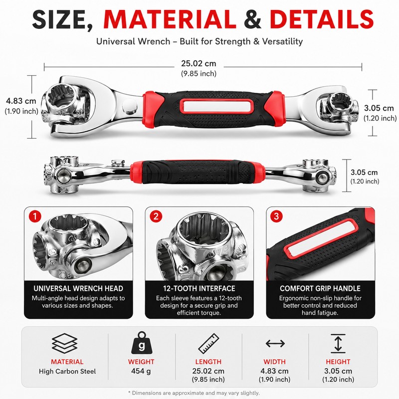 Universal Multi-Function Wrench for Home Repairs – 52-in-1 Double-Ended Socket