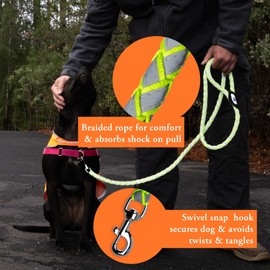 SafetyPUP XD Reflective Dog Leash. Heavy Duty and Durable for Large and Medium Breeds. 6 Ft Long Rope, Tangle Free Braided Leash with Comfortable Handle