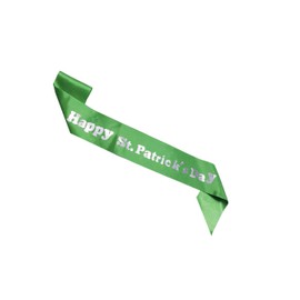 St Patrick's Green Satin Sash KISS ME I'M IRISH Sash Belt St Patrick's Day JHSP32, Silver-a3, One Size