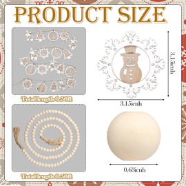 Jetec 2 Pcs Wooden Christmas Garland with Wood Beads Rustic Farmhouse Mantelpiece Ornaments Vintage Christmas Decor Wall Hanging Holiday Decorations