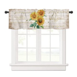 WELLYUK 18 Inch X 54 Inch Curtain Valance for Windows, Floral Sunflower Kitchen Living Room Bedroom Window Treatment with Rod Pocket, Flowers Pattern