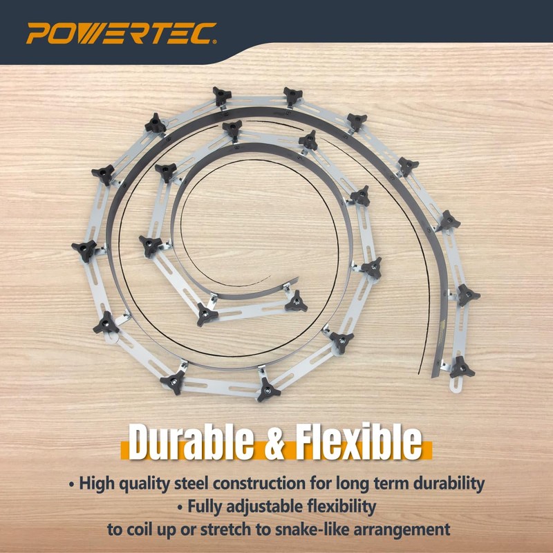 POWERTEC Flexible Curve Template Ruler 107", Wood Curve, Woodworking Profiling