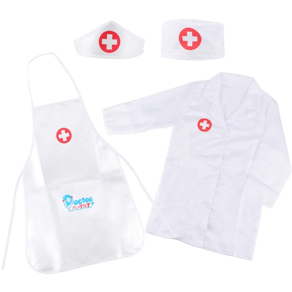 YiliYa 4 Pieces Doctor Costume for Children, Doctor Shirt Toys Nurse Apron Cosplay Costume Unisex Games Doctor Accessories Gift for Child 3 4 5 Years