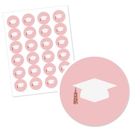 Big Dot of Happiness Rose Gold Grad - Graduation Party Circle Sticker Labels - 24 Count