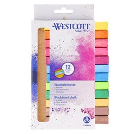 Westcott Chalk Pack of 12 Colourful | Pack of 12 Blackboard Chalks with 1.2 cm Diameter in Bright Colours | Low Dust & Easy to Wipe Clean | 8.5 cm Long Chalk Pens | E-744983 00