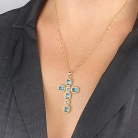 LEVLANC 18K Gold Plated Dainty Cross Necklace for Women | Blue Cubic Zirconia Cross Necklace for Women | CZ Cross Pendant | Crucifix Necklace Women | Christian Jewelry For Women | Includes Gift Box