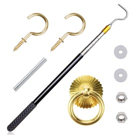 Attic Ladder Pull Down System Set,Staircase Pull-Down System Tool,Adjustable Attic Stairs Pull System Down Kit with Extension Pole and Copper Storage Hook Handle Parts for Home Repair Shop Apartment