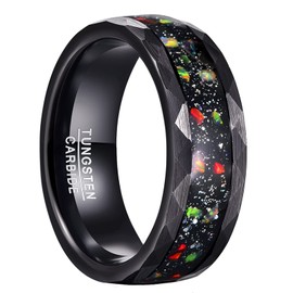 CHALAIR 8mm Black Tungsten Carbide Rings for Men Wedding Bands Galaxy Opal Stone Inlay Size T 1/2