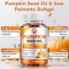 Pumpkin Seed Oil with Saw Palmetto, 3500mg Max Strength per Serving, 300 Softgels, Cold-Pressed with Essential Fatty Acids & Phytosterols, Supports Immune, Hair, Bladder & Prostate Health