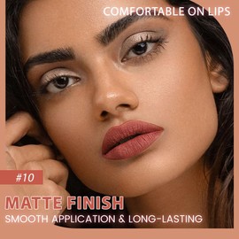 evpct 1Pcs Reddish Brown Matte Long Lasting Lip Liner Pencils Makeup for Shaping & Sculpting Lips, No Transfer Long Wear Waterproof Pigmented Lip Liner lipliners Crayon Lipstick Pencil Sharpener 10