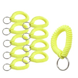 Lucky Line 2” Spiral Wrist Coil with Steel Key Ring, Flexible Wrist Band Key Chain Bracelet, Stretches to 12”, Neon Yellow, 10 PK (41086)