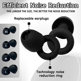 Ear Plugs for Sleeping, Ear Plugs for Noise Reduction, Super Soft Comfortable Earplugs for Sleeping with Storage Box for Deep Sleep, Travel XS/S/M/L (Black)
