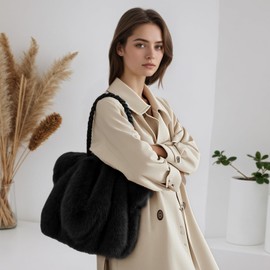 EVEOUT Faux Fur Tote Bag for Women Winter Large Plush Furry Shoulder Bag Stylish Soft Fluffy Crossbody Purse