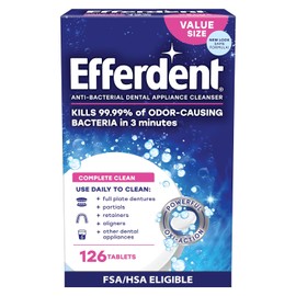Efferdent Tabletas limpiadoras de dentaduras antibacterianas originales, Limpieza completa, Multicolor, 126 Count (Pack of 1)