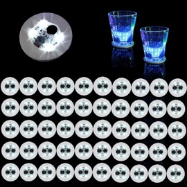 50Pcs LED Coaster Round Flash Cup Mat Sticker Lights for Wine Liquor Bottle, Drinks Party, Bar Party (White)