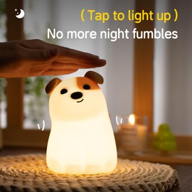 Richaa Dog Night Light with Timer - Warm Light Touch Control Bedside Lamp, Squishy Soft Silicone Cute Puppy Nightlight for Nursery, Gift for First Time Moms