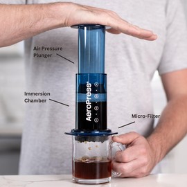 AeroPress Clear Blue Coffee Press – 3 In 1 Brew Method Combines French Press, Pourover, Espresso, Full Bodied Coffee Without Grit or Bitterness, Small Portable Coffee Maker for Camping & Travel, Blue