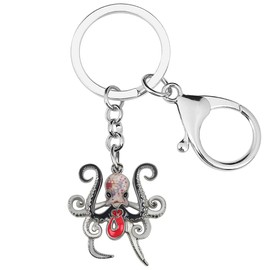 Enamel Alloy Cute Octopus Keychain Ocean Keyrings For Women Girls Bag Wallet Charms Gifts (Black)