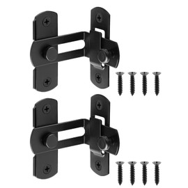 Boutihao 90 Degree Flip Sliding Barn Door Lock, 2 Pack Stainless Steel Angle Door Latch Buckle, Screen Door Stopper Lock Hook Eye Lock Gate Lock for Barn, Garage, Window, Sliding Door (Black)