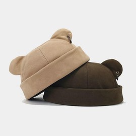 Fall Winter Beanie Hats for Women Men Bear Ear Skull Cap Brimless Cap Adjustable Docker Cap Khaki