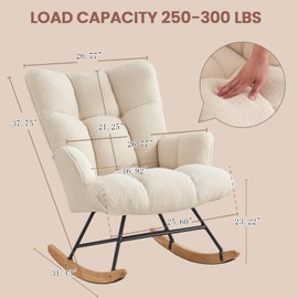 SAETSFEG Rocking Chair Nursery Teddy, Upholstered Baby Fluffy Glider Rocker for Adults Small Spaces Indoor, Comfy Sherpa Compact Nursing Chairs for Living Room, Bedroom, Classroom, Ivory
