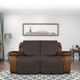 Easy-Going Loveseat Recliner Cover, Reversible Couch Cover for Double Recliner, Split Sofa Cover for Each Seat, Furniture Protector with Elastic Straps for Kids, Dogs, Pets(2 Seater, Chocolate/Beige)