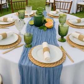 10FT Dusty Blue Cheesecloth Table Runner – 120 Inch Gauze Boho Table Decor for Wedding, Baby Shower, Bridal Brunch, Birthday, or Elegant Rustic Home Styling