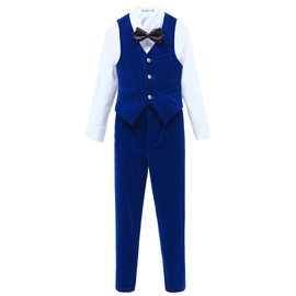 YuanLu - Traje de traje de terciopelo azul de 5 piezas, ajuste delgado, para boda, 5 piezas reales (sin parches)., 12 Años