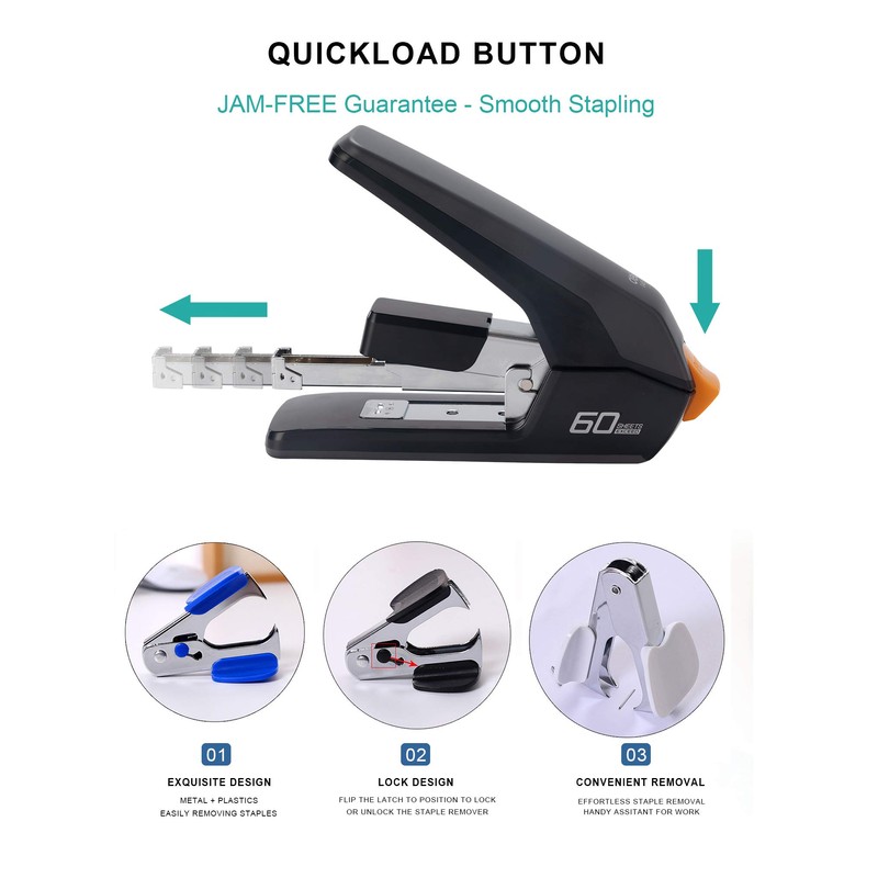 Deli Effortless Heavy Duty Stapler, One Touch Stapling, Easy to