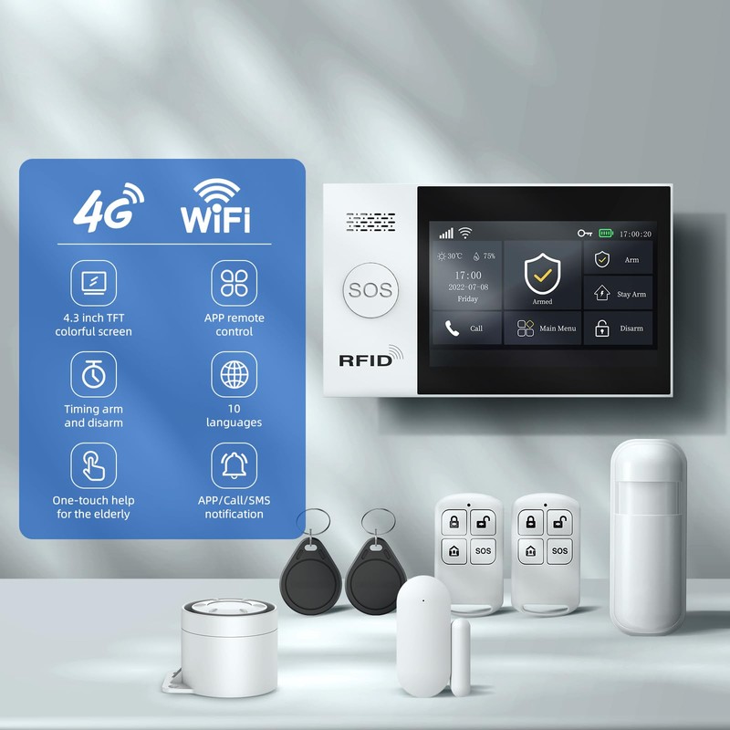 LWOHSI Wireless Home Alarm System with LCD Touch Screen,Smart Home