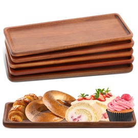 6 Pcs Wooden Trays, 28x10cm Acacia Wooden Serving Platter Wooden Charcuterie Serving Boards with Raised Edge Rectangular Wood Display Platters for Serving Food Tea Coffee