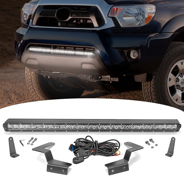 DaSen 32" Single Row Straight LED Light Bar&Front Bumper Grill Mount Brackets Compatible with 2014-2019 Toyota Tundra w/Wiring Kit