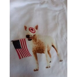 TARGET White Tee Shirt Bull's Eye Dog with USA Flag Graphic 100% Cotton Large
