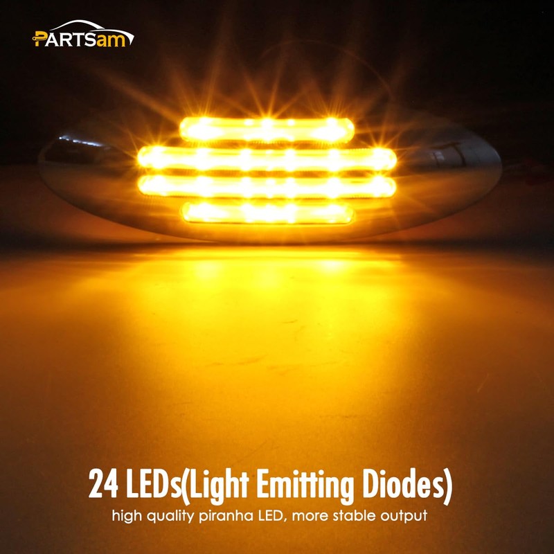 Partsam 5Pcs Flatline Amber Oval Semi Truck 24LED Marker Lights,