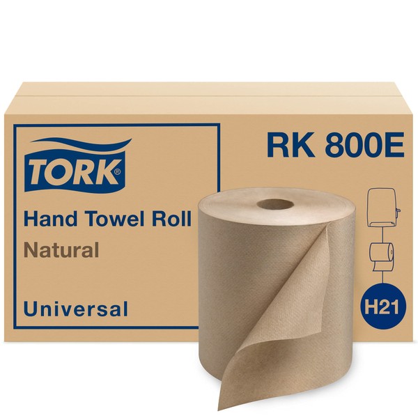 Tork Paper Towel Roll Natural - Universal Hand Roll, Natural Paper Towels with Brown Tissues made of 100% Recycled Fiber, 6 Rolls x 800 ft, Compatible with H21 Dispenser, RK800E