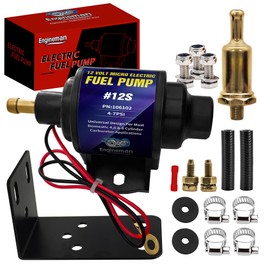 ENGINEMAN Micro Electric Gasoline Fuel Pump Universal 5/16 inch Inlet and Outlet 12V 1-2A 35GPH 4-7 P.S.I. Operating Fuel Pressure
