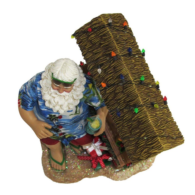 Kurt S. Adler 11" Beach Santa at Tiki Bar Figure,