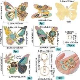 SOFPLATE 1 Box 4 Pack Butterflies Keychains Bulk Alloy Enamel Butterfly Car Key Chains Pendants with Rotatable Metal Keyring Jump Ring Keychains Making Findings Kits for Party Women Favors Backpack