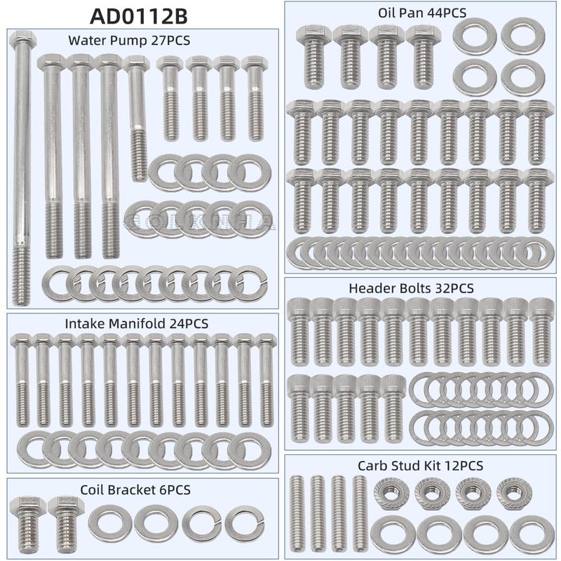 GOLKNHA 304 Stainless Steel 228 PCS Engine Hex Bolt Kit