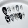 Black Press on Nails Medium Almond Fake Nails with 3D