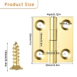 10 Sets Small Hinges with Screws Mini Solid Brass Hinges Jewelry Box Hinges 1 Inch Mini Hinges Folding Butt Hinges DIY Accessories for DIY Boxes Gate Drawer Furniture Woodworking Craft Project (Gold)