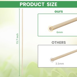 Bamboo Plant Stakes, 100 Pack 16" Sturdy Flower Sticks with Garden Ties, Garden Wood Plant Support Stakes for Orchid Holder, Floral Picks, Potted Plants, Wooden Sign Posting