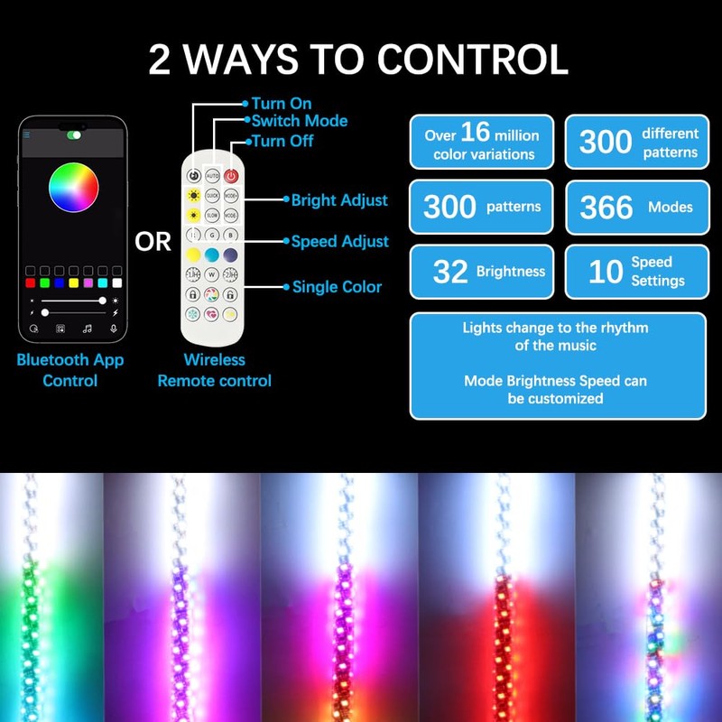 4FT LED Boat Navigation Whip Light with Bluetooth APP &