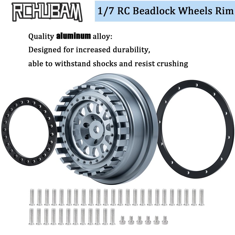 RCHUBAM 1/7 RC Beadlock Wheels Rim 4PCS RC Rock Crawler