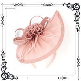dressfan Fascinator Hat Headpiece Womens Vintage Wedding Headband Derby Hat,20s 50s Mesh Feather Flower Hair Clips Headwear for Kentucky Derby/Wedding/Cocktail/Tea Party,Pink