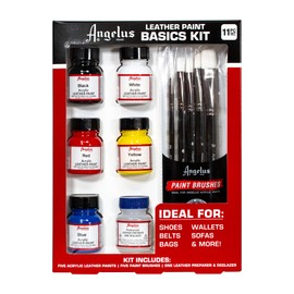 Angelus Leather Paint Basics Kit – Acrylic Leather Paint Set with 5 Colors (1 oz. each), Preparer & Deglazer and Paintbrushes