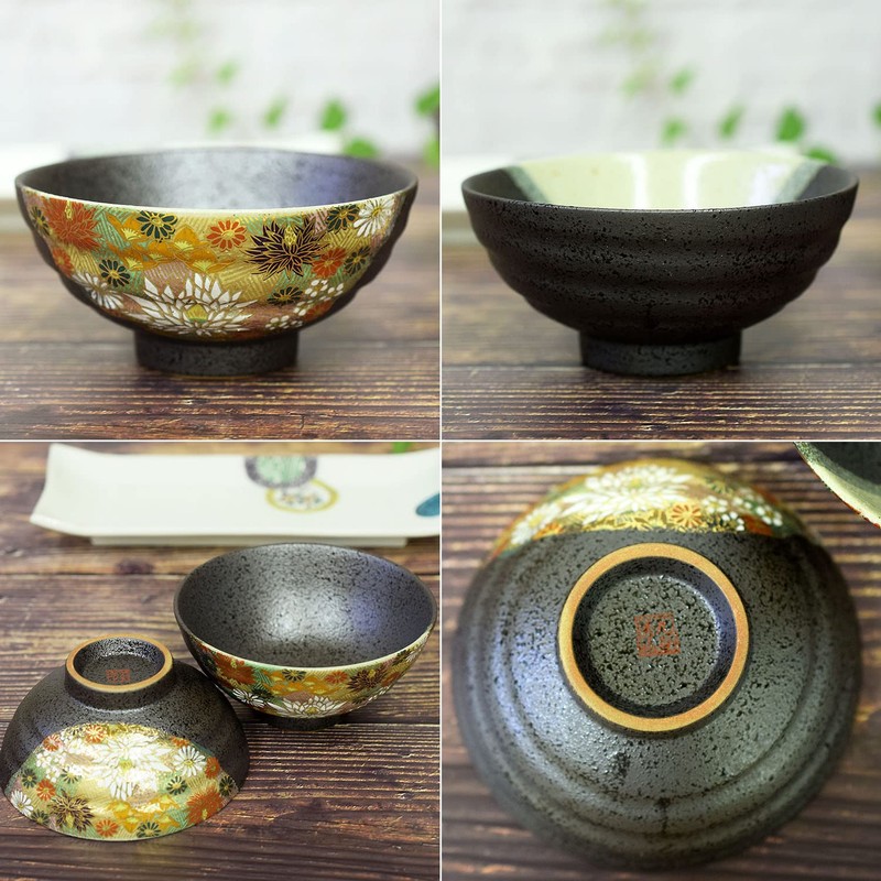 Couples Rice Bowl, Stylish Tableware, Kutani Ware, Pair of Rice